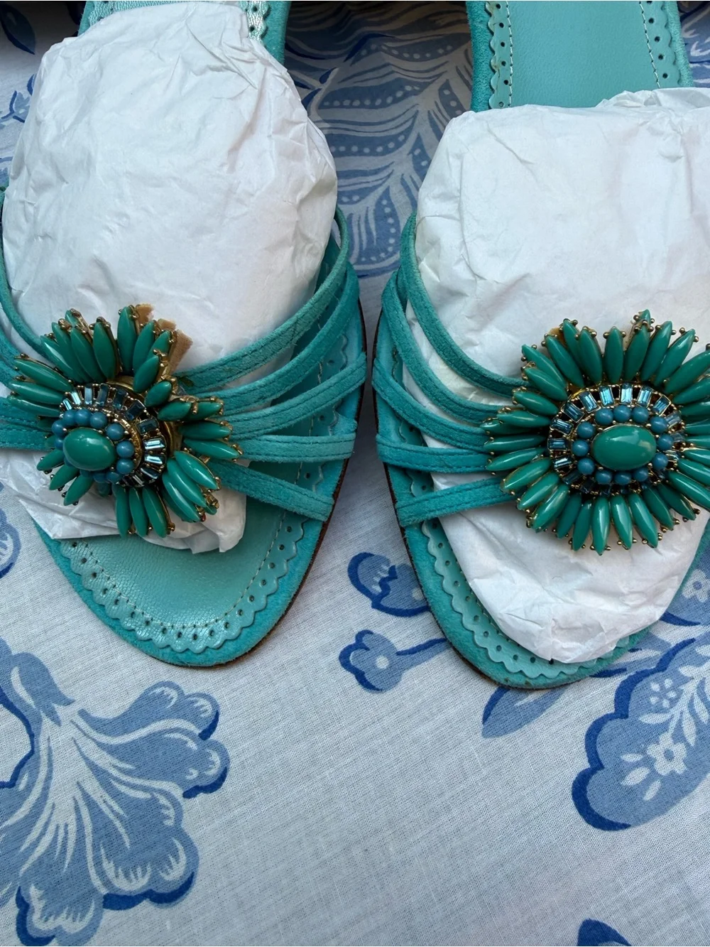 J Crew LYLA ITALIAN LEATHER SLIDES Sz 9 Fabulous Strappy Sandal Turquoise Shoes